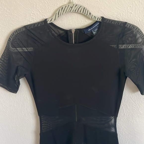 French Connection Black Mesh Cutout Cocktail Midi Dress Bodycon - Picture 2 of 6